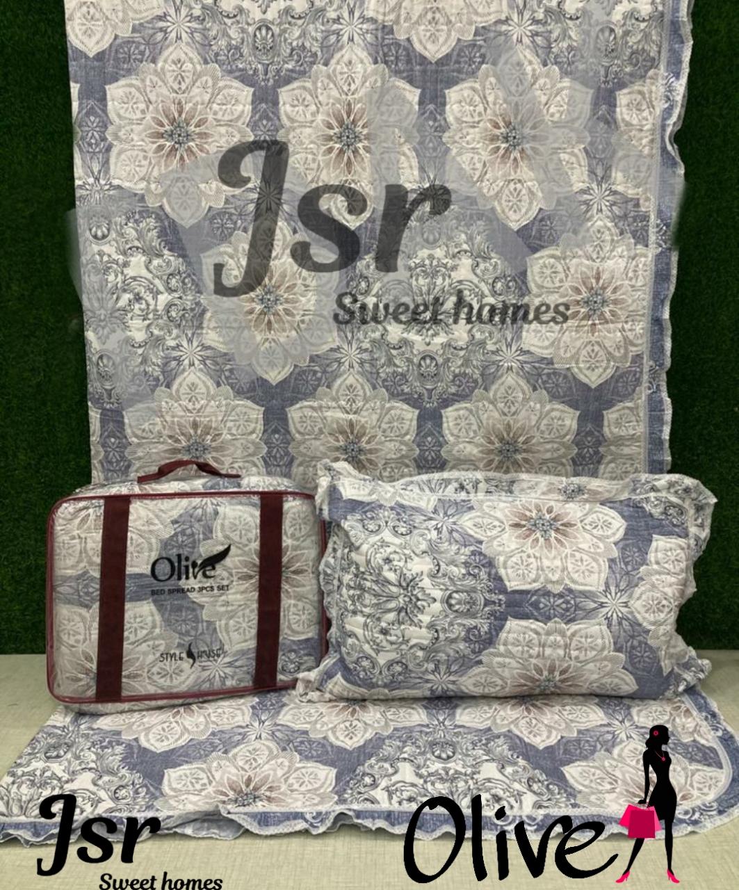 OLIVE REVERSABLE QUILTED FRILLED BEDCOVER