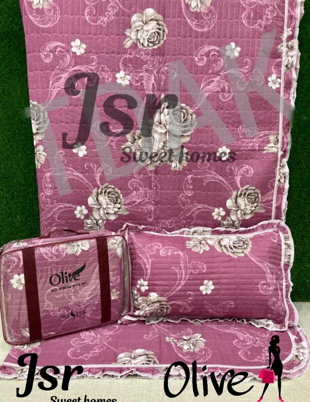 OLIVE REVERSABLE QUILTED FRILLED BEDCOVER