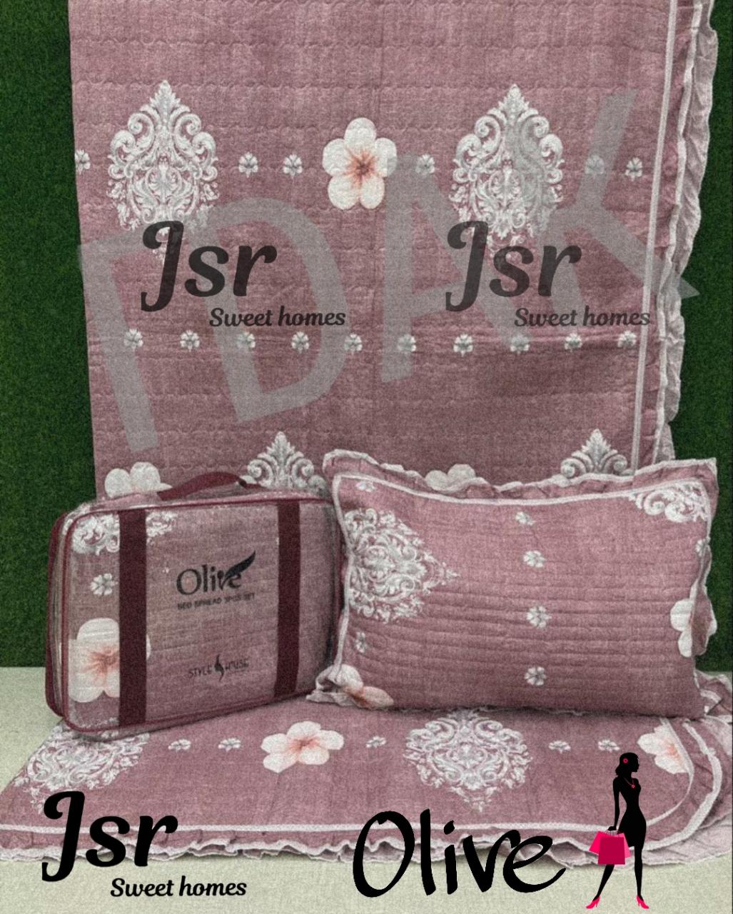 OLIVE REVERSABLE QUILTED FRILLED BEDCOVER