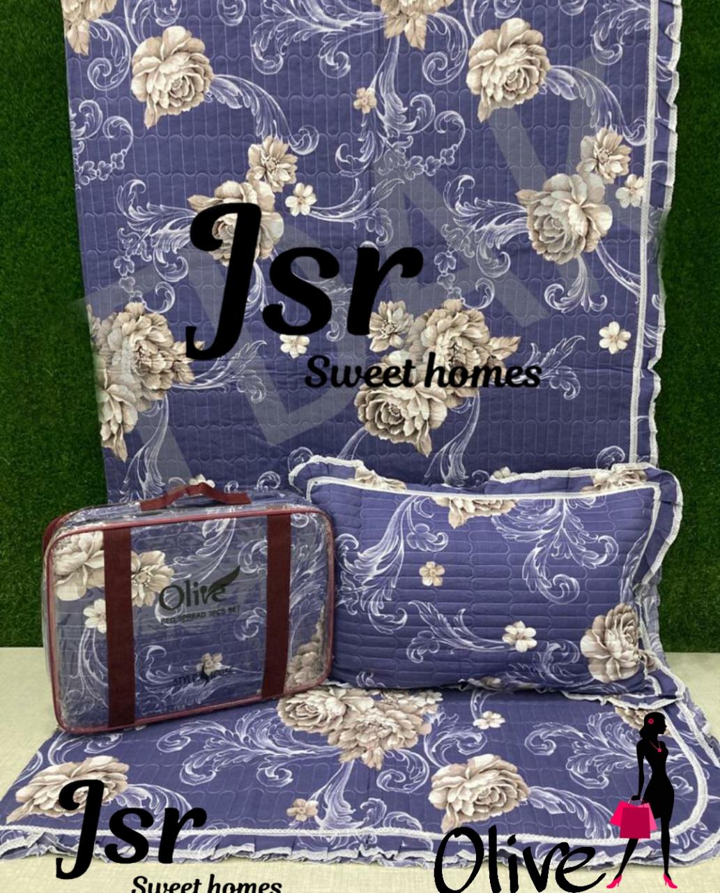OLIVE REVERSABLE QUILTED FRILLED BEDCOVER