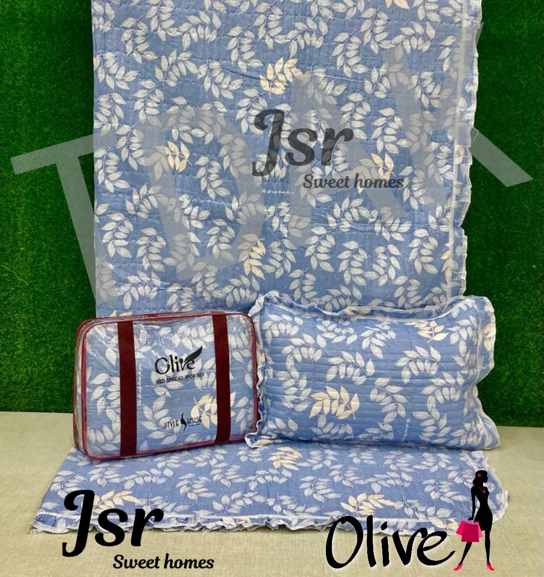 OLIVE REVERSABLE QUILTED FRILLED BEDCOVER