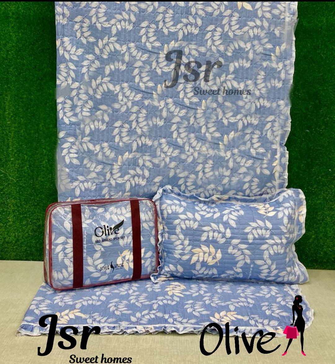 OLIVE REVERSABLE QUILTED FRILLED BEDCOVER