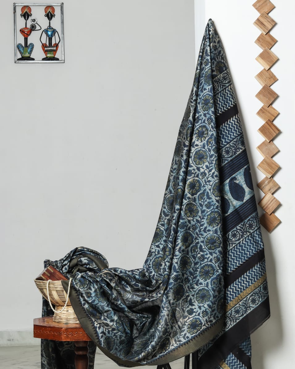 Ajrakh Chanderi Silk Jute