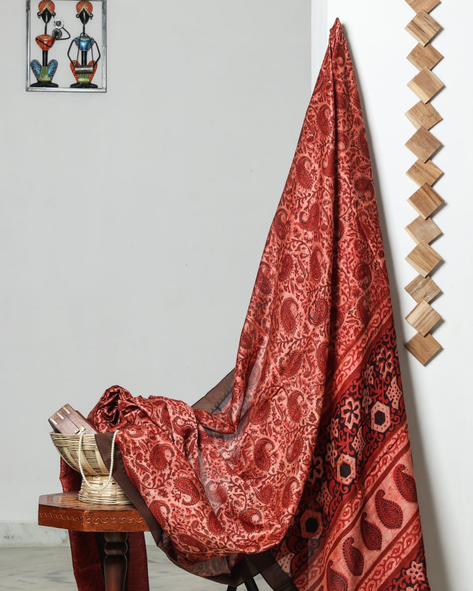 Ajrakh Chanderi Silk Jute