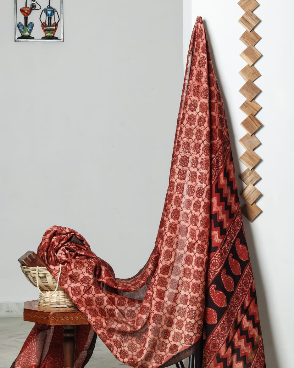 Ajrakh Chanderi Silk Jute