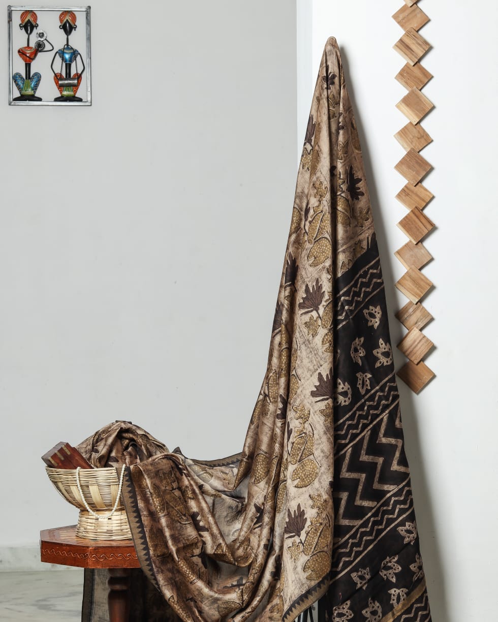 Ajrakh Chanderi Silk Jute