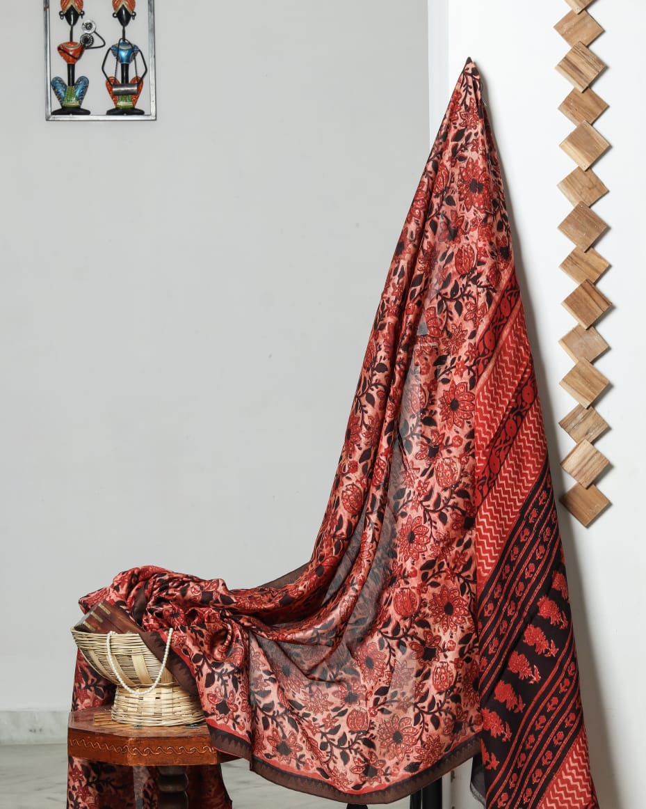 Ajrakh Chanderi Silk Jute