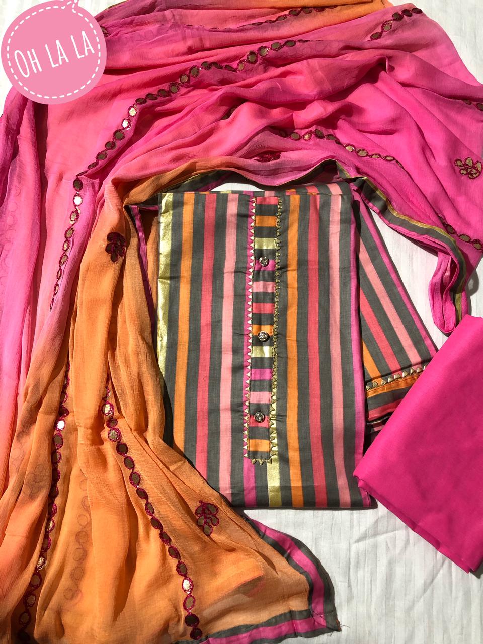 satin mixed cotton top /w dhuppatta