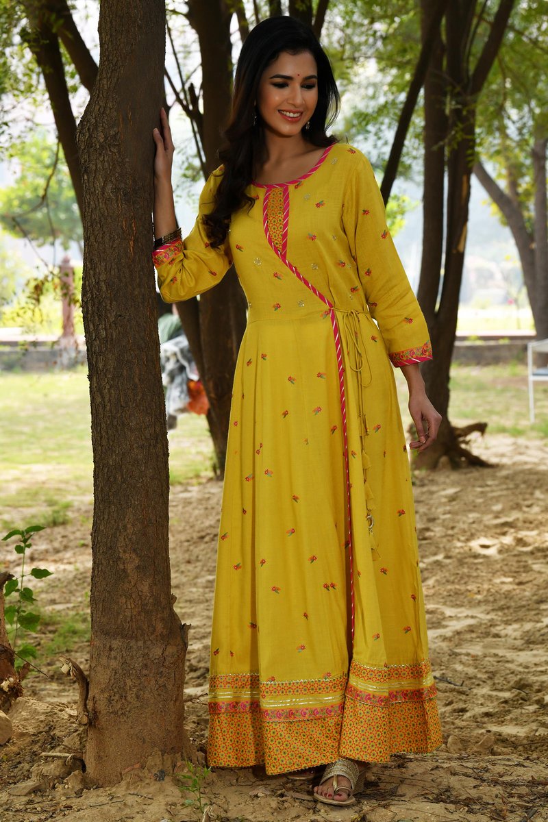 Embroidered Rayon slub long dress