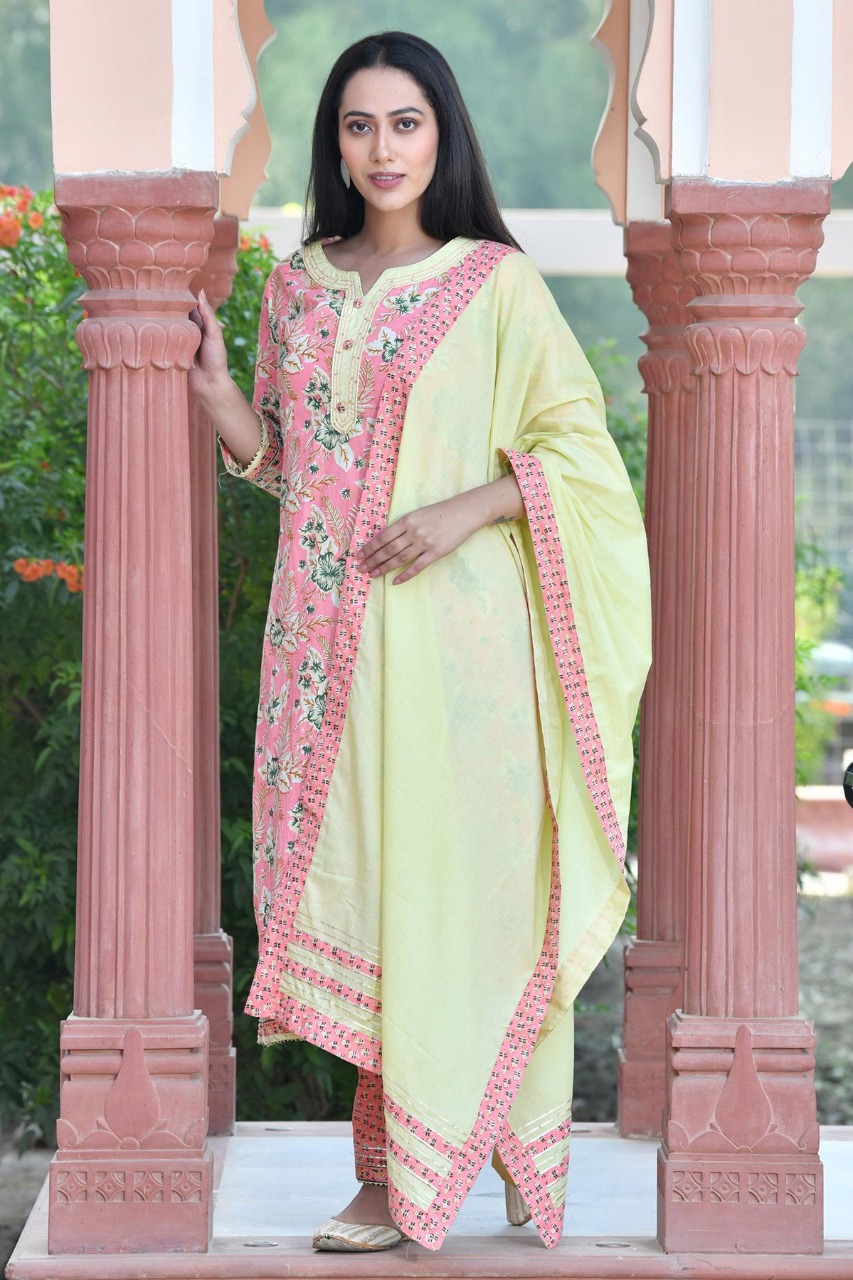 Cotton kurta with pant and dupatta