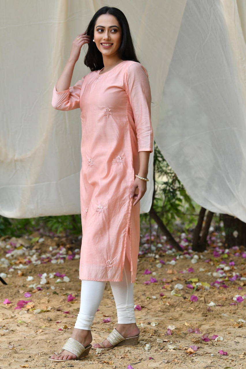 solid chandari embroidered kurta