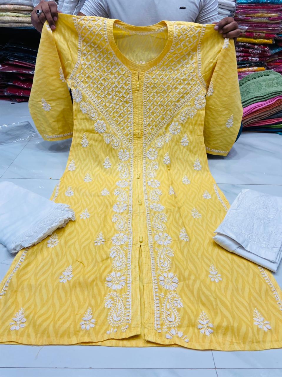 Pure jacquard cotton chikankari kurtis