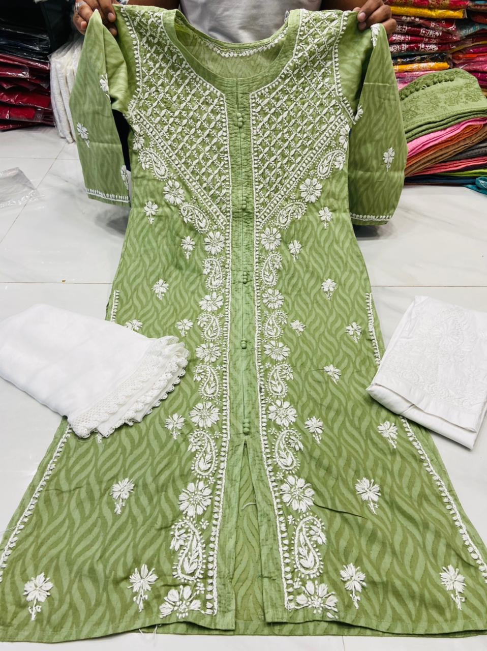 Pure jacquard cotton chikankari kurtis