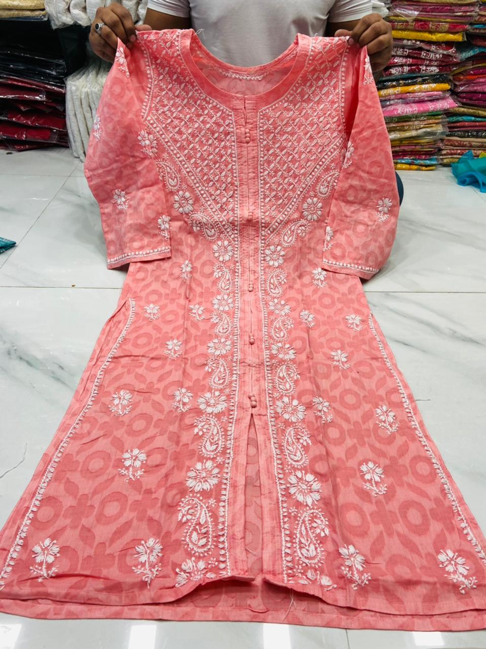 Pure jacquard cotton chikankari kurtis