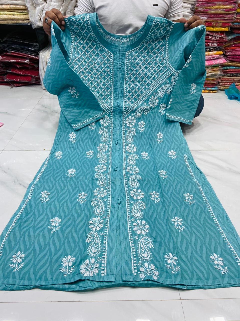 Pure jacquard cotton chikankari kurtis