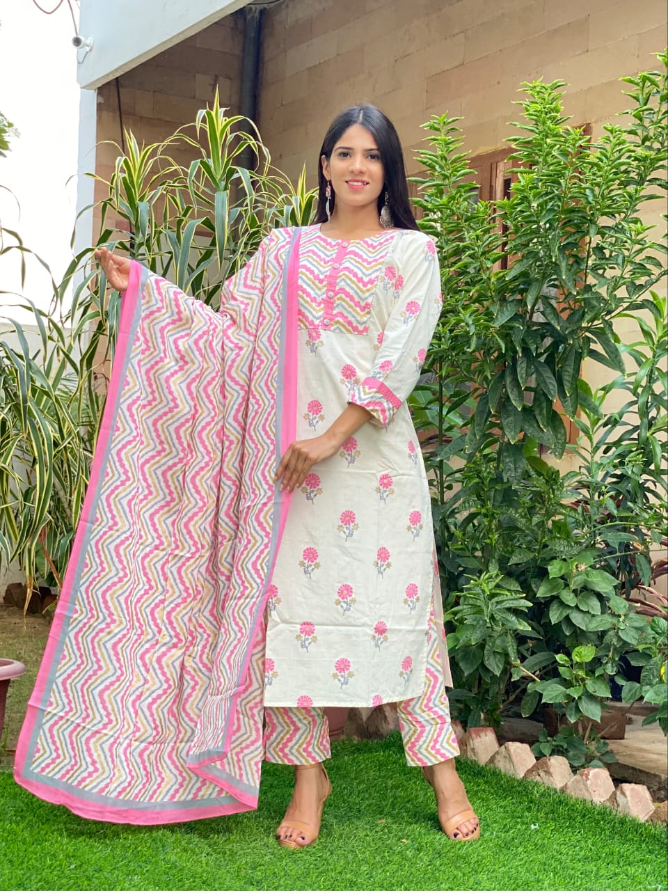 Pure Cotton Suits Crafted with Neck Work/Duppattas