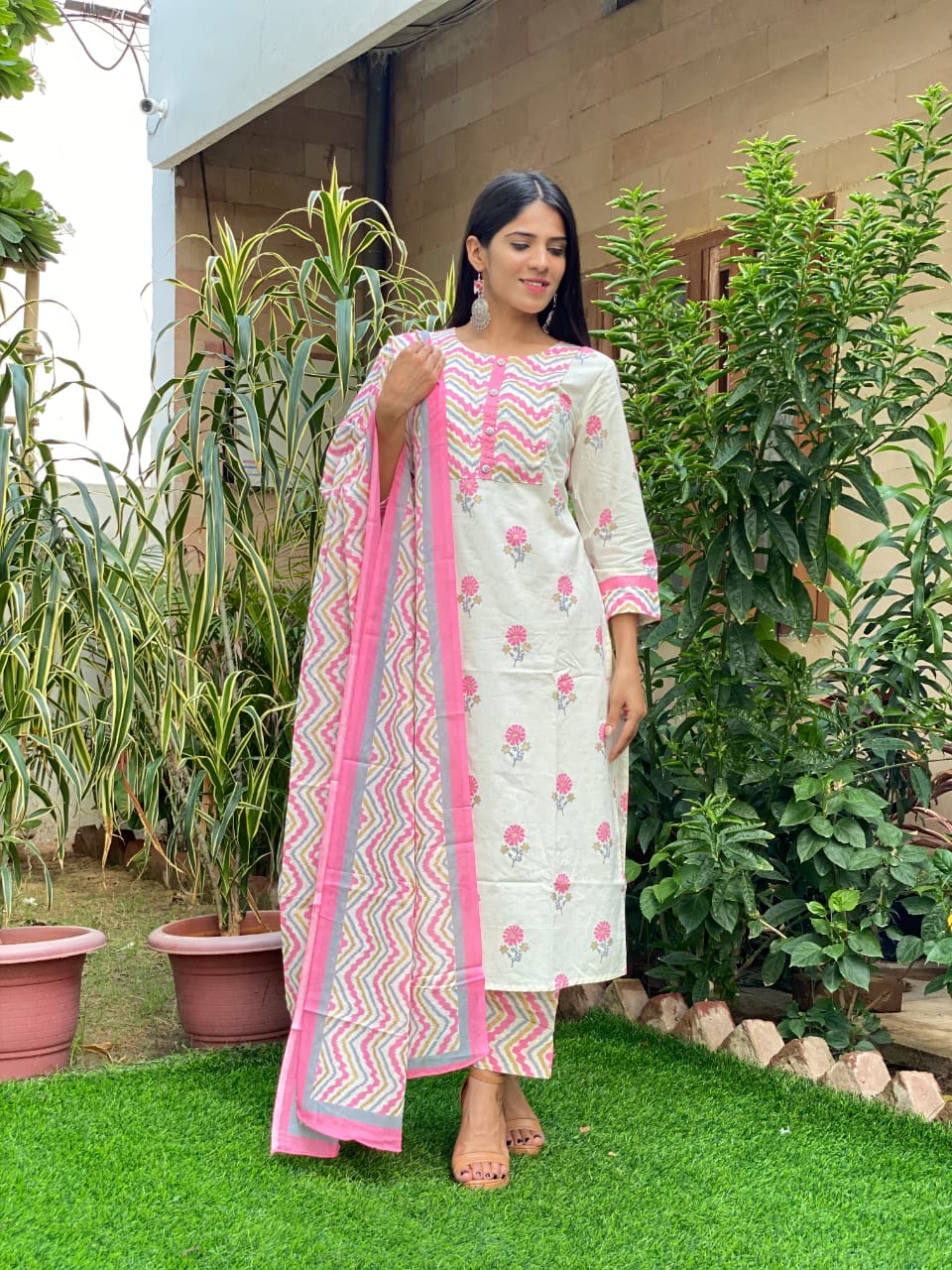 Pure Cotton Suits Crafted with Neck Work/Duppattas