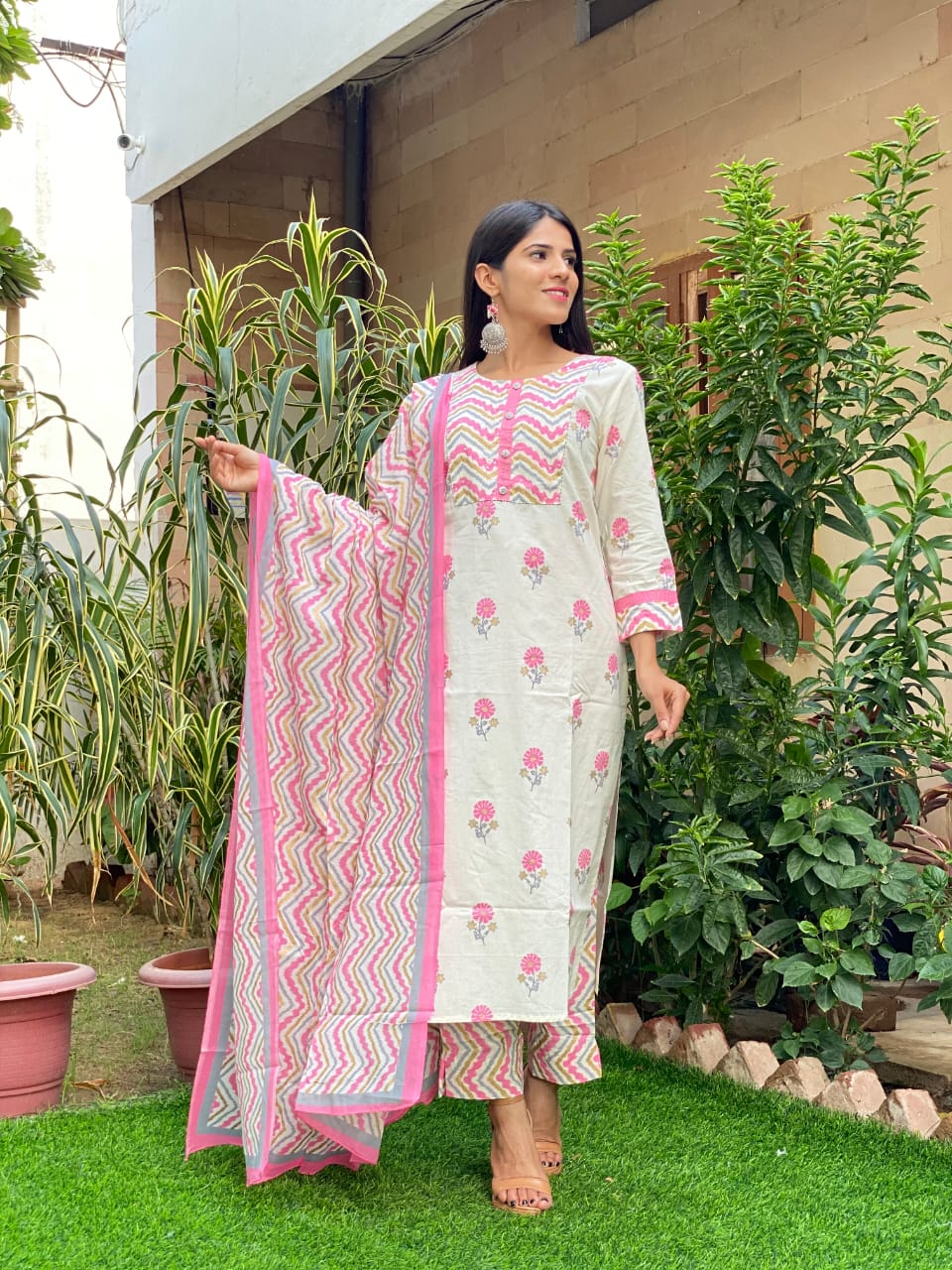 Pure Cotton Suits Crafted with Neck Work/Duppattas