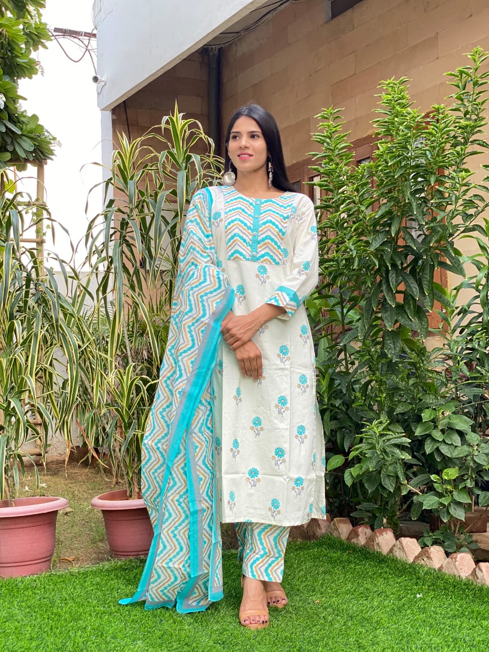 Pure Cotton Suits Crafted with Neck Work/Duppattas