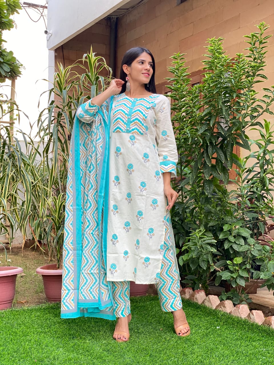 Pure Cotton Suits Crafted with Neck Work/Duppattas
