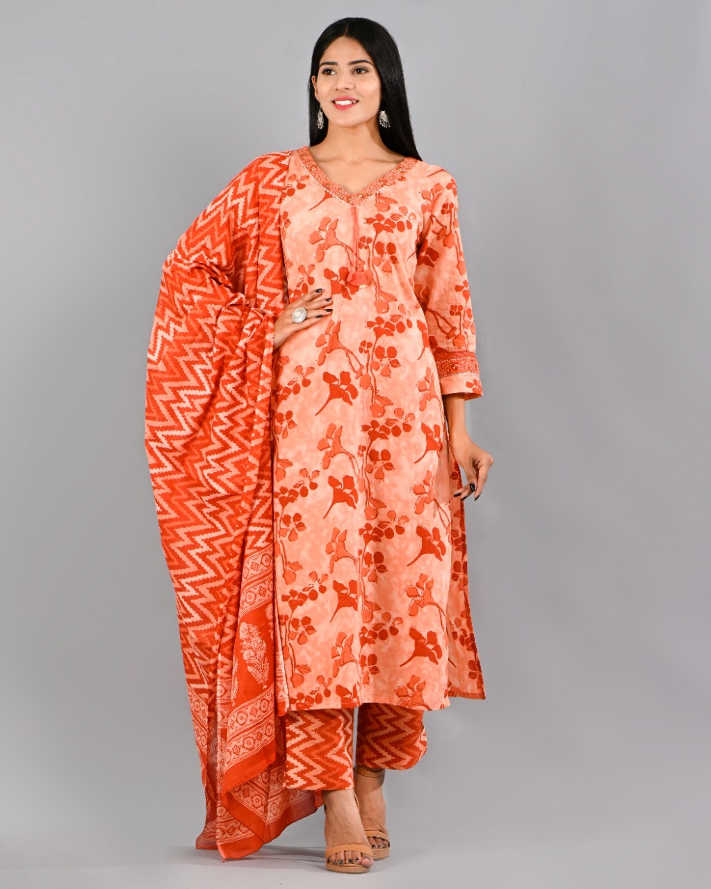 Pure  Cotton  Suits w/neck work & dupattas