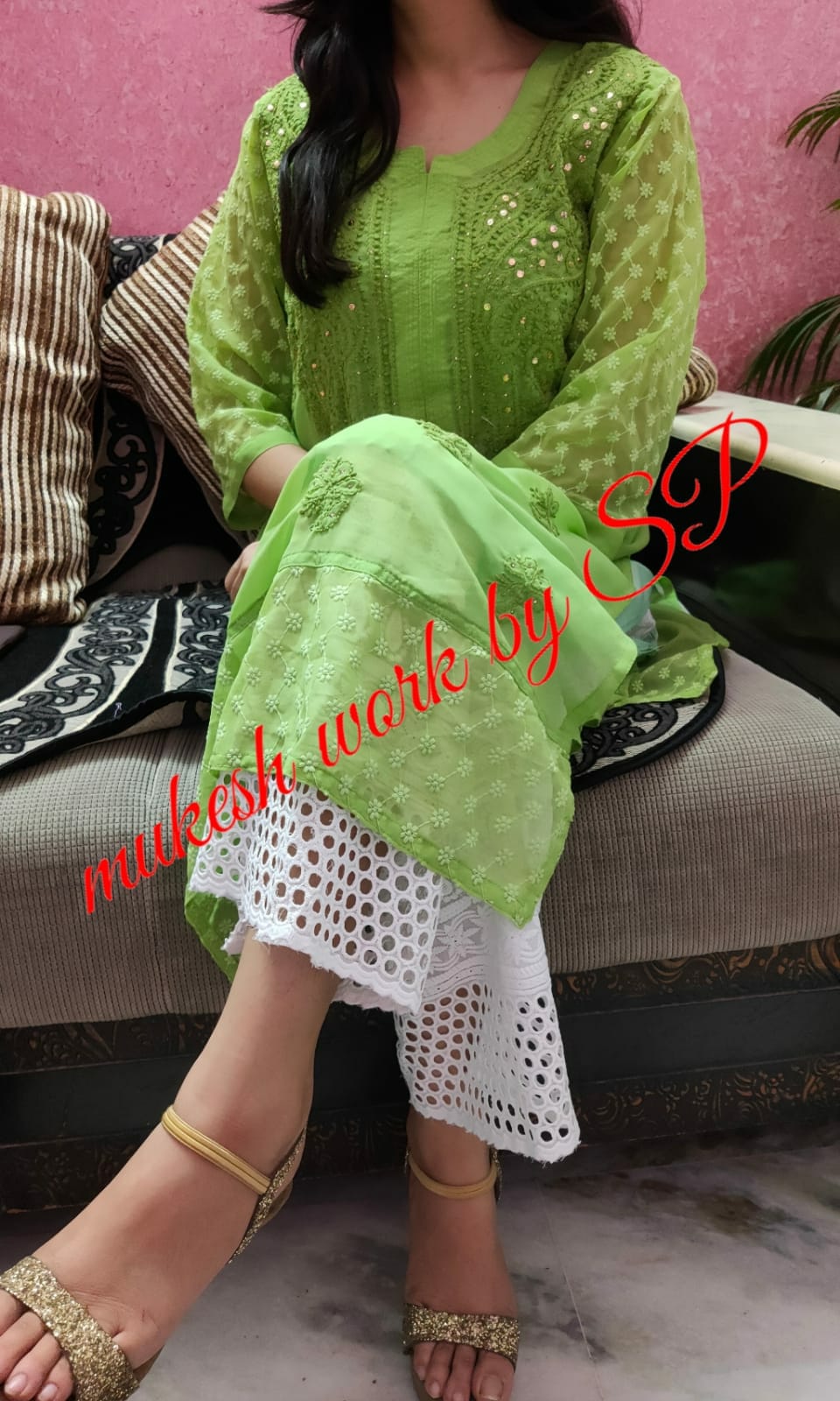 Georgett kurti chikankari/palazo