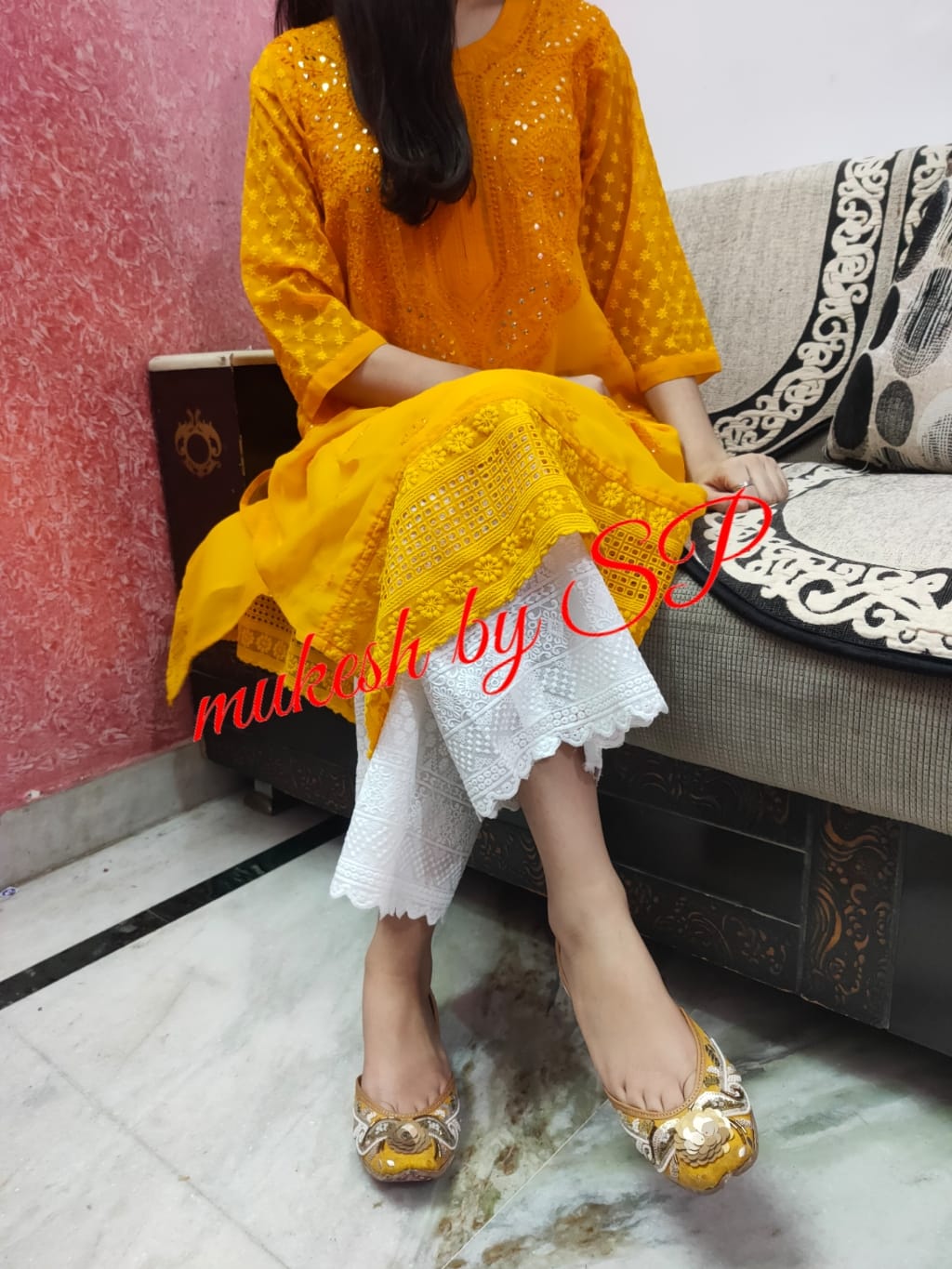 Georgett kurti chikankari/palazo