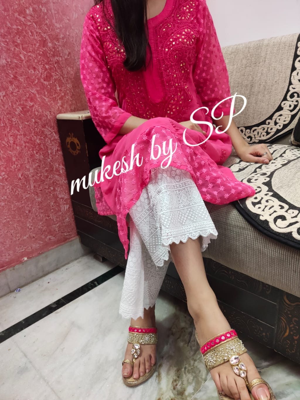 Georgett kurti chikankari/palazo